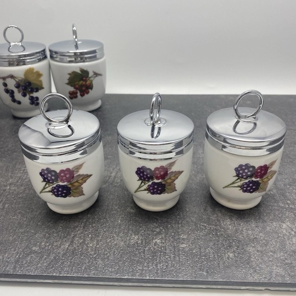 Set of 6 Royal Worcester Evesham Egg Coddlers 3 King 3 Single Fruit Berries